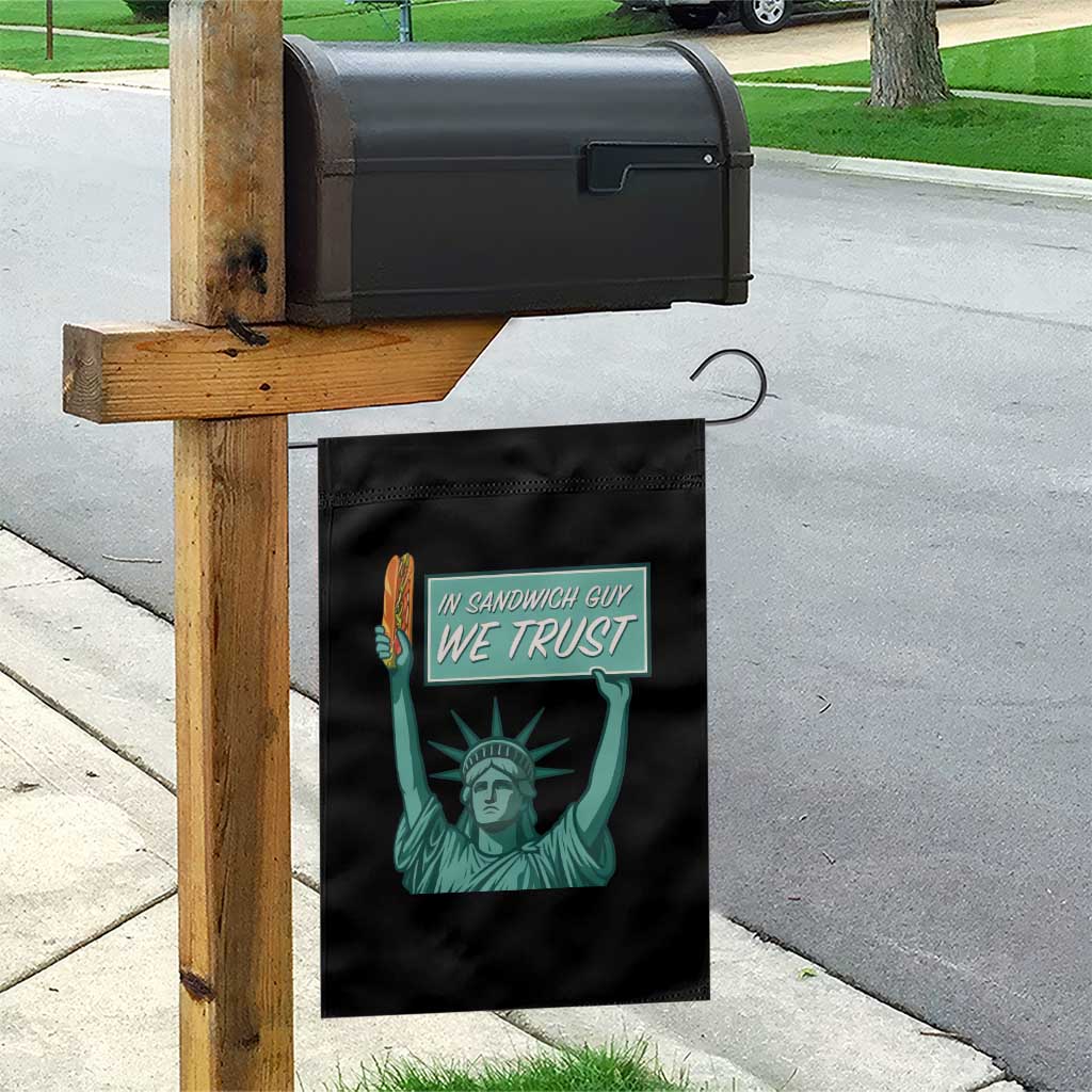In Sandwich Guy We Trust Garden Flag Funny Liberty with Baguette Parody Graphic Political Satire - Wonder Print Shop