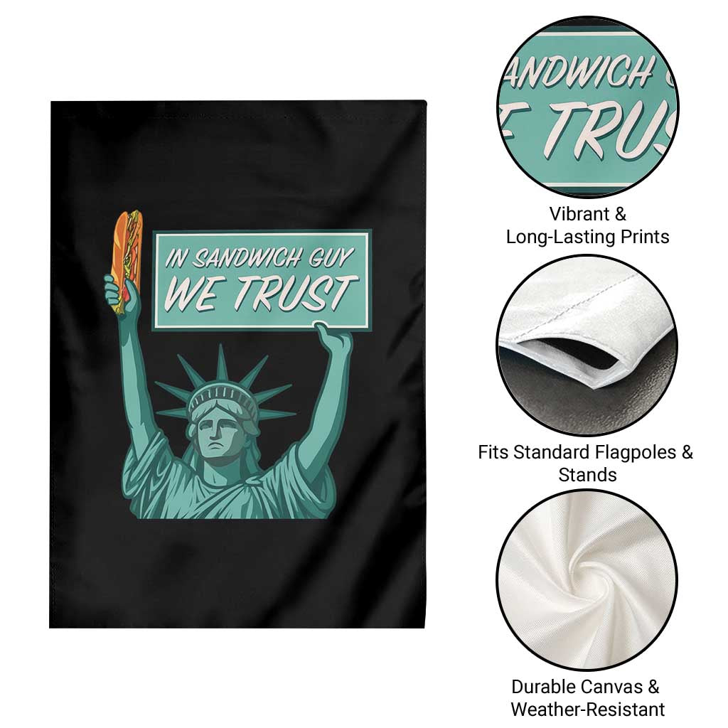 In Sandwich Guy We Trust Garden Flag Funny Liberty with Baguette Parody Graphic Political Satire - Wonder Print Shop