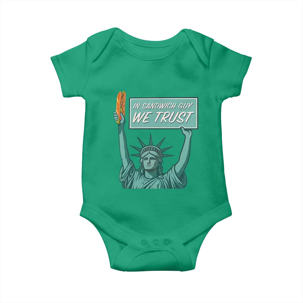 In Sandwich Guy We Trust Baby Onesie Funny Liberty with Baguette Parody Graphic Political Satire - Wonder Print Shop