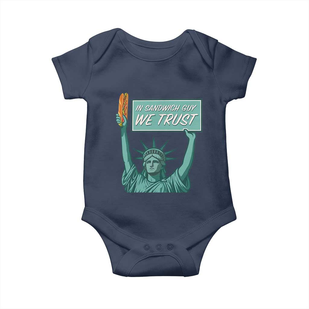 In Sandwich Guy We Trust Baby Onesie Funny Liberty with Baguette Parody Graphic Political Satire - Wonder Print Shop