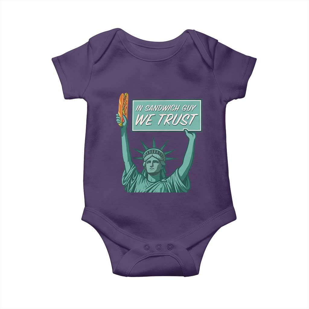 In Sandwich Guy We Trust Baby Onesie Funny Liberty with Baguette Parody Graphic Political Satire - Wonder Print Shop