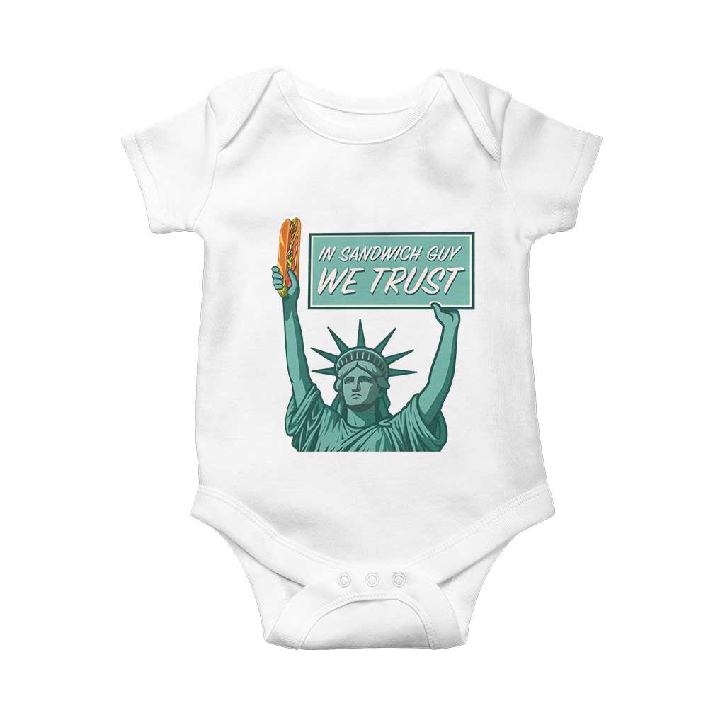 In Sandwich Guy We Trust Baby Onesie Funny Liberty with Baguette Parody Graphic Political Satire - Wonder Print Shop