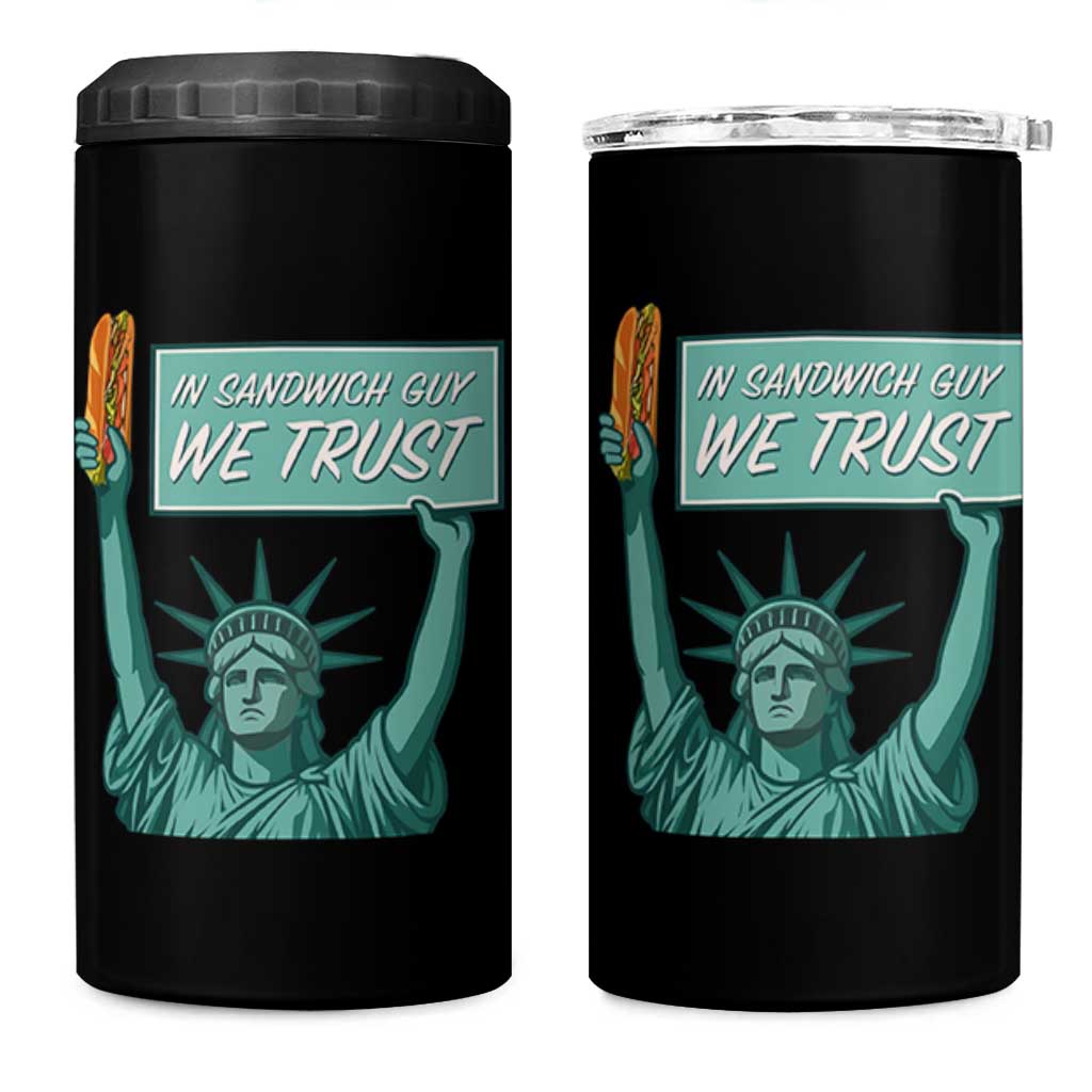 In Sandwich Guy We Trust 4 in 1 Can Cooler Tumbler Funny Liberty with Baguette Parody Graphic Political Satire - Wonder Print Shop