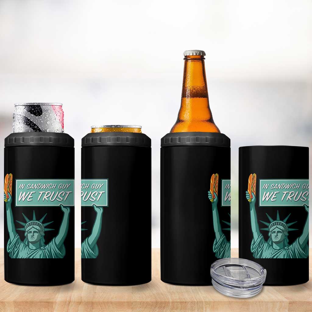 In Sandwich Guy We Trust 4 in 1 Can Cooler Tumbler Funny Liberty with Baguette Parody Graphic Political Satire - Wonder Print Shop
