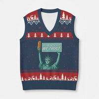 In Sandwich Guy We Trust V-Neck Knit Sweater Vest Funny Liberty with Baguette Parody Graphic Political Satire - Wonder Print Shop