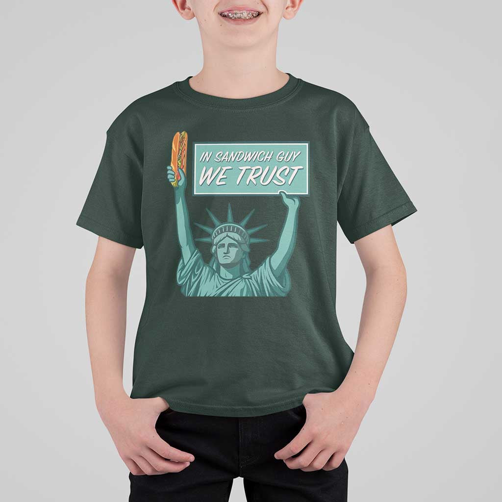 In Sandwich Guy We Trust T Shirt For Kid Funny Liberty with Baguette Parody Graphic Political Satire - Wonder Print Shop