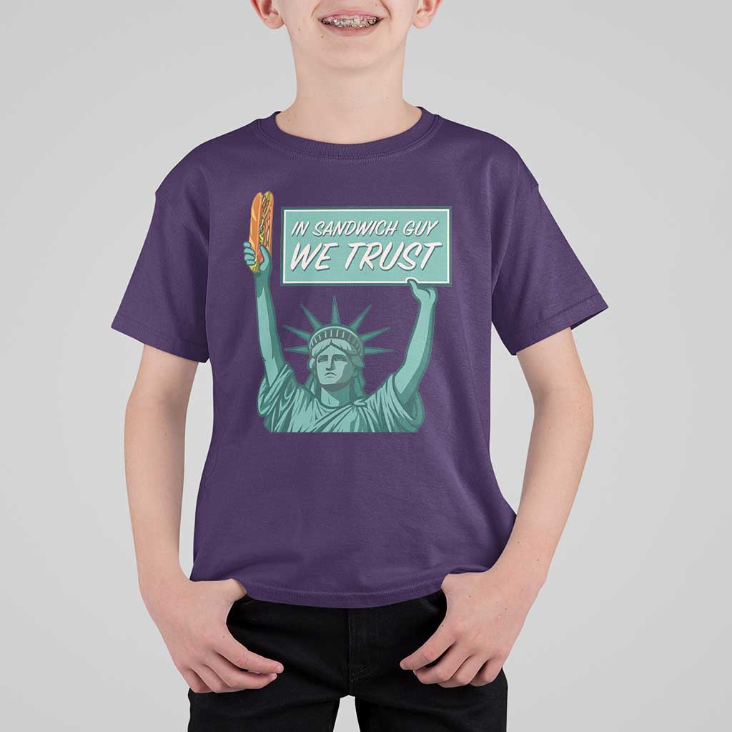 In Sandwich Guy We Trust T Shirt For Kid Funny Liberty with Baguette Parody Graphic Political Satire - Wonder Print Shop