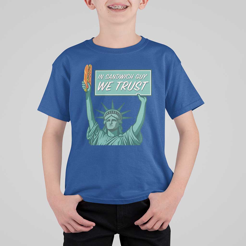 In Sandwich Guy We Trust T Shirt For Kid Funny Liberty with Baguette Parody Graphic Political Satire - Wonder Print Shop