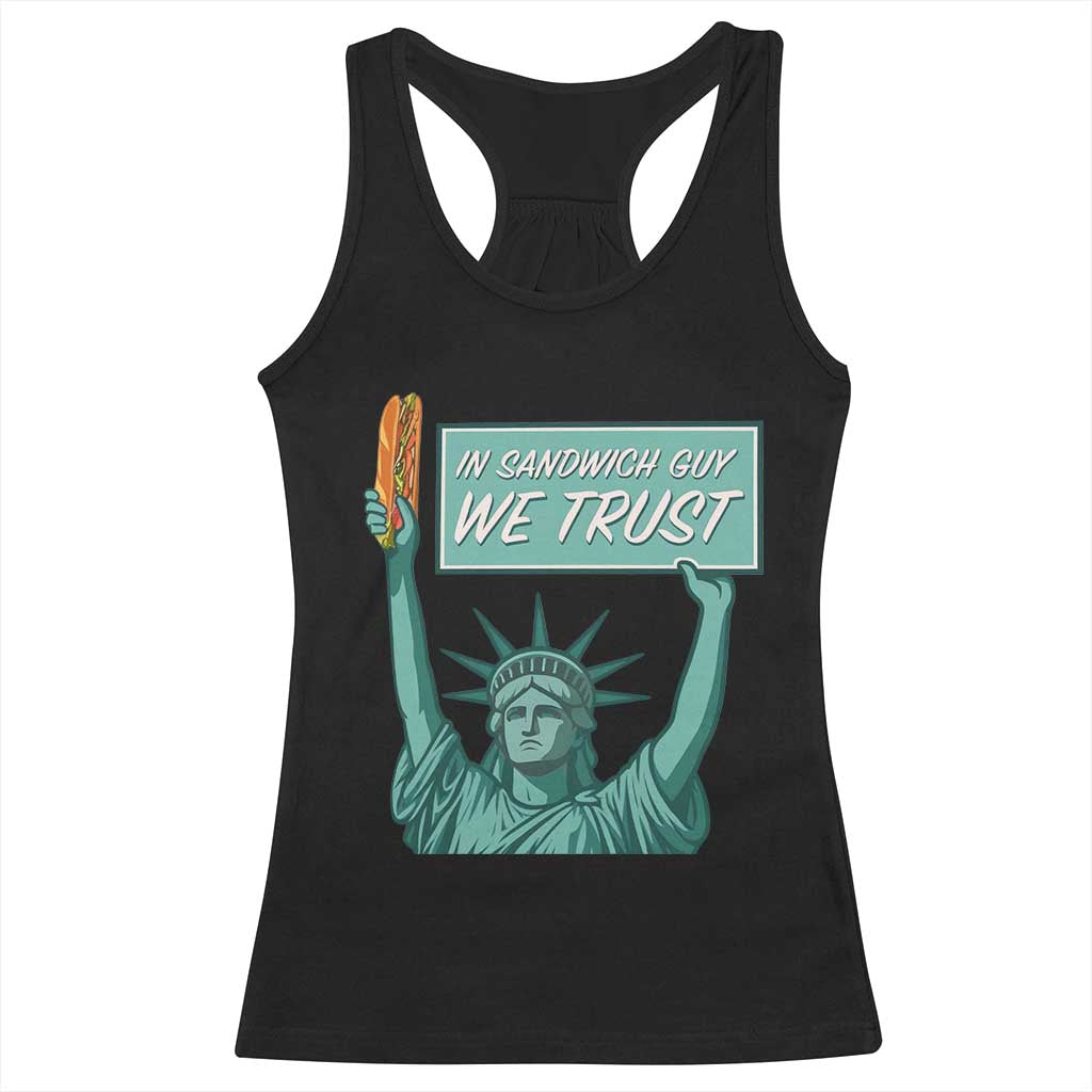 In Sandwich Guy We Trust Racerback Tank Top Funny Liberty with Baguette Parody Graphic Political Satire - Wonder Print Shop