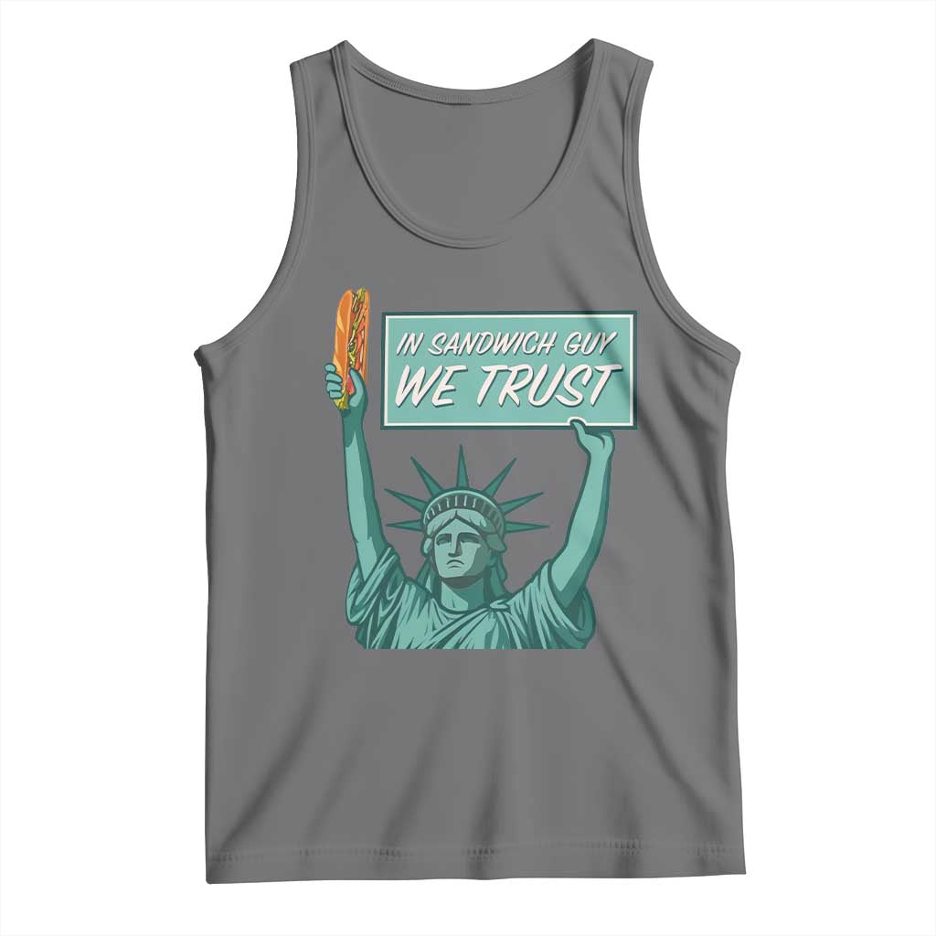 In Sandwich Guy We Trust Tank Top Funny Liberty with Baguette Parody Graphic Political Satire - Wonder Print Shop