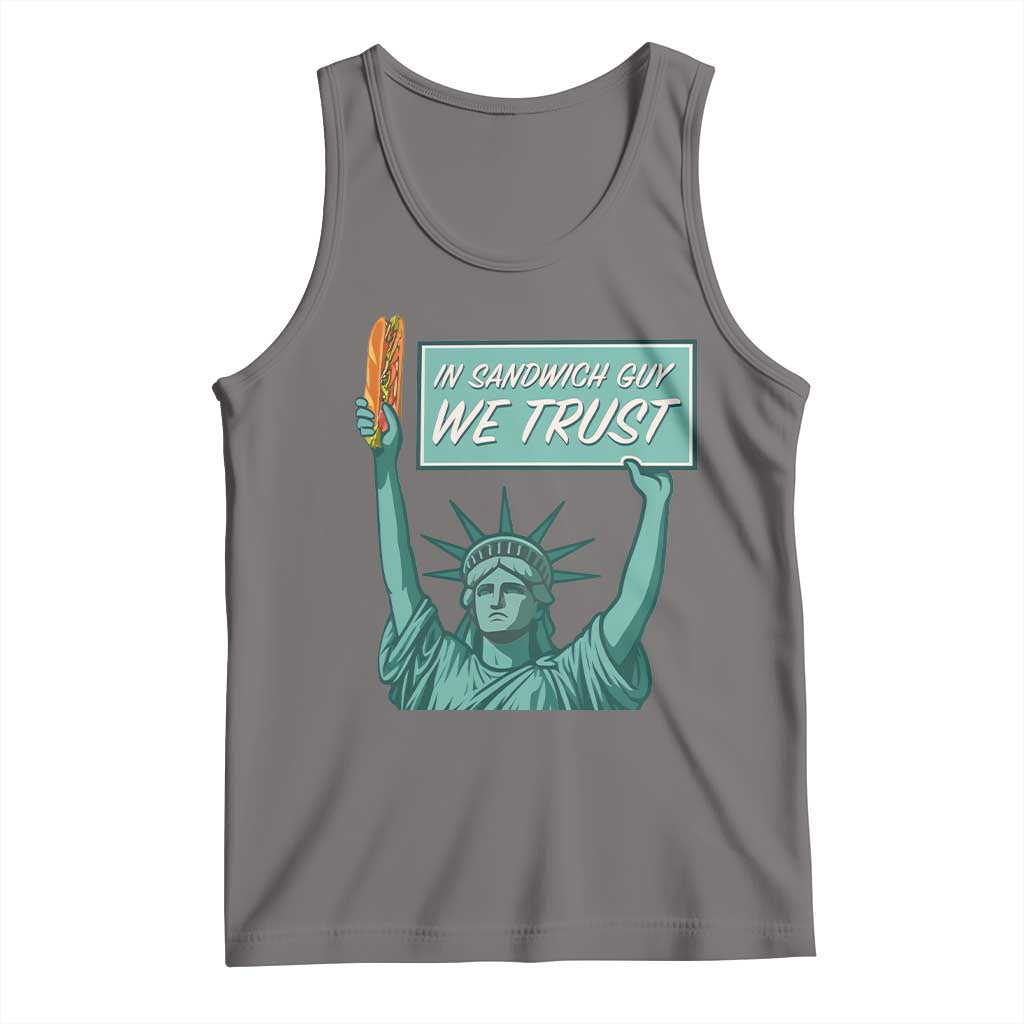 In Sandwich Guy We Trust Tank Top Funny Liberty with Baguette Parody Graphic Political Satire - Wonder Print Shop