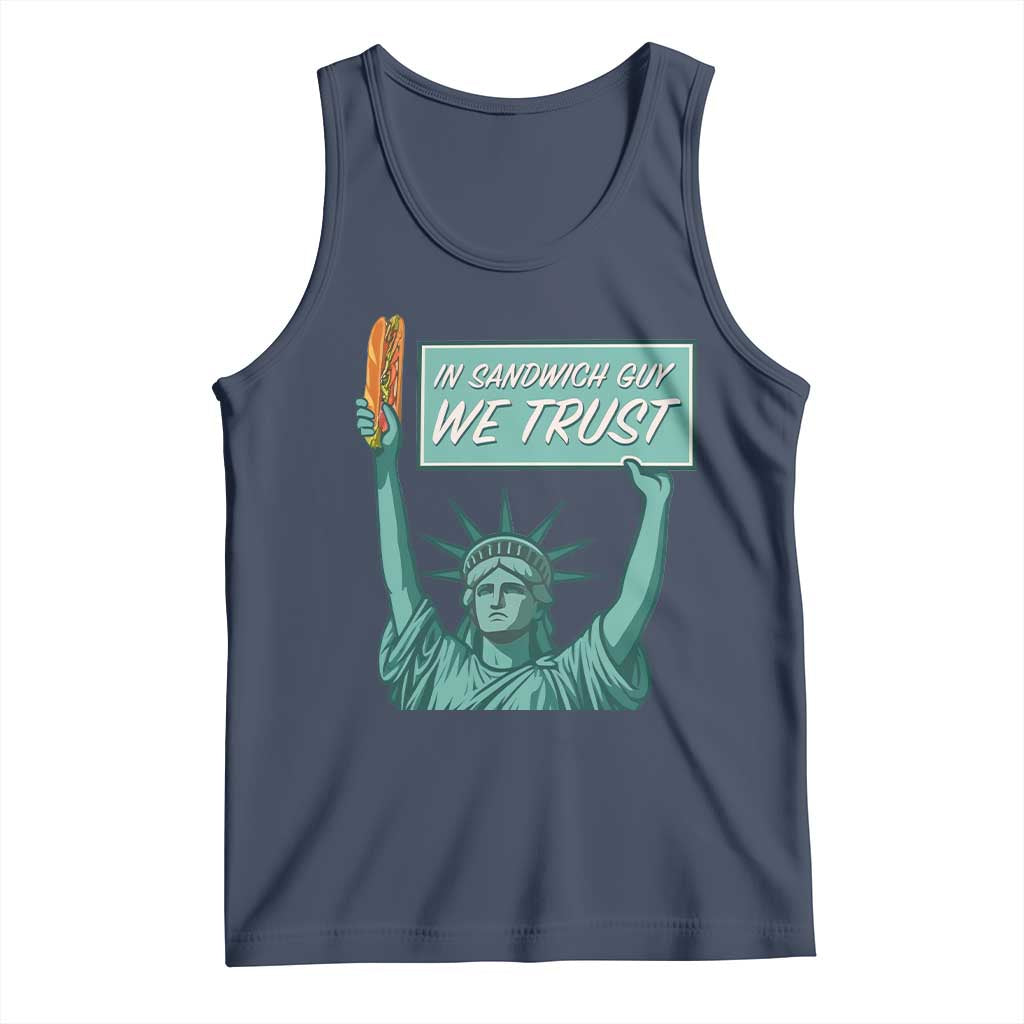 In Sandwich Guy We Trust Tank Top Funny Liberty with Baguette Parody Graphic Political Satire - Wonder Print Shop