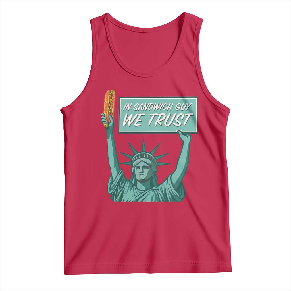 In Sandwich Guy We Trust Tank Top Funny Liberty with Baguette Parody Graphic Political Satire - Wonder Print Shop