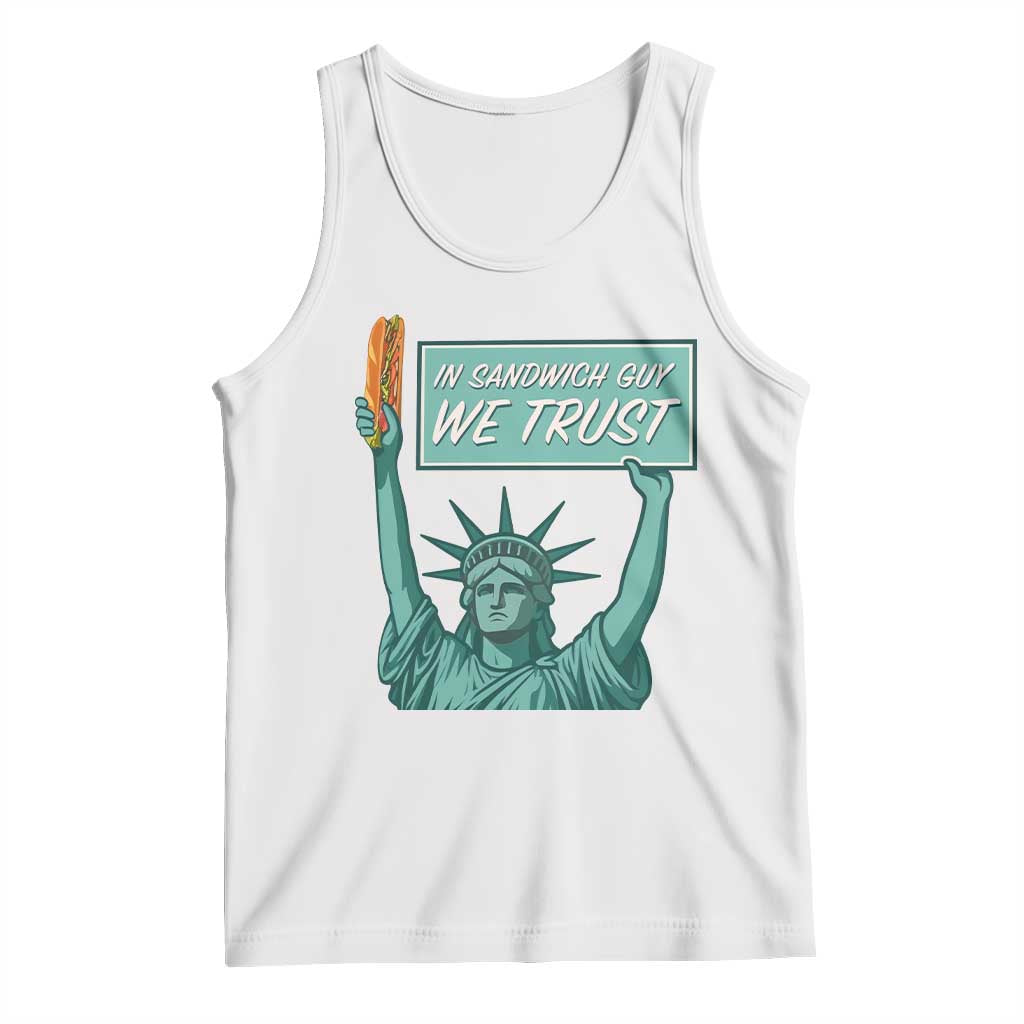 In Sandwich Guy We Trust Tank Top Funny Liberty with Baguette Parody Graphic Political Satire - Wonder Print Shop