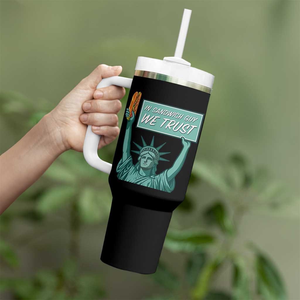 In Sandwich Guy We Trust Tumbler With Handle Funny Liberty with Baguette Parody Graphic Political Satire - Wonder Print Shop