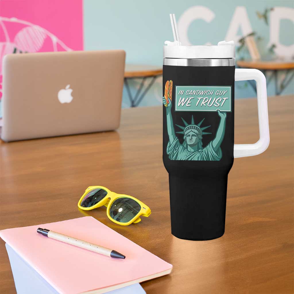 In Sandwich Guy We Trust Tumbler With Handle Funny Liberty with Baguette Parody Graphic Political Satire - Wonder Print Shop