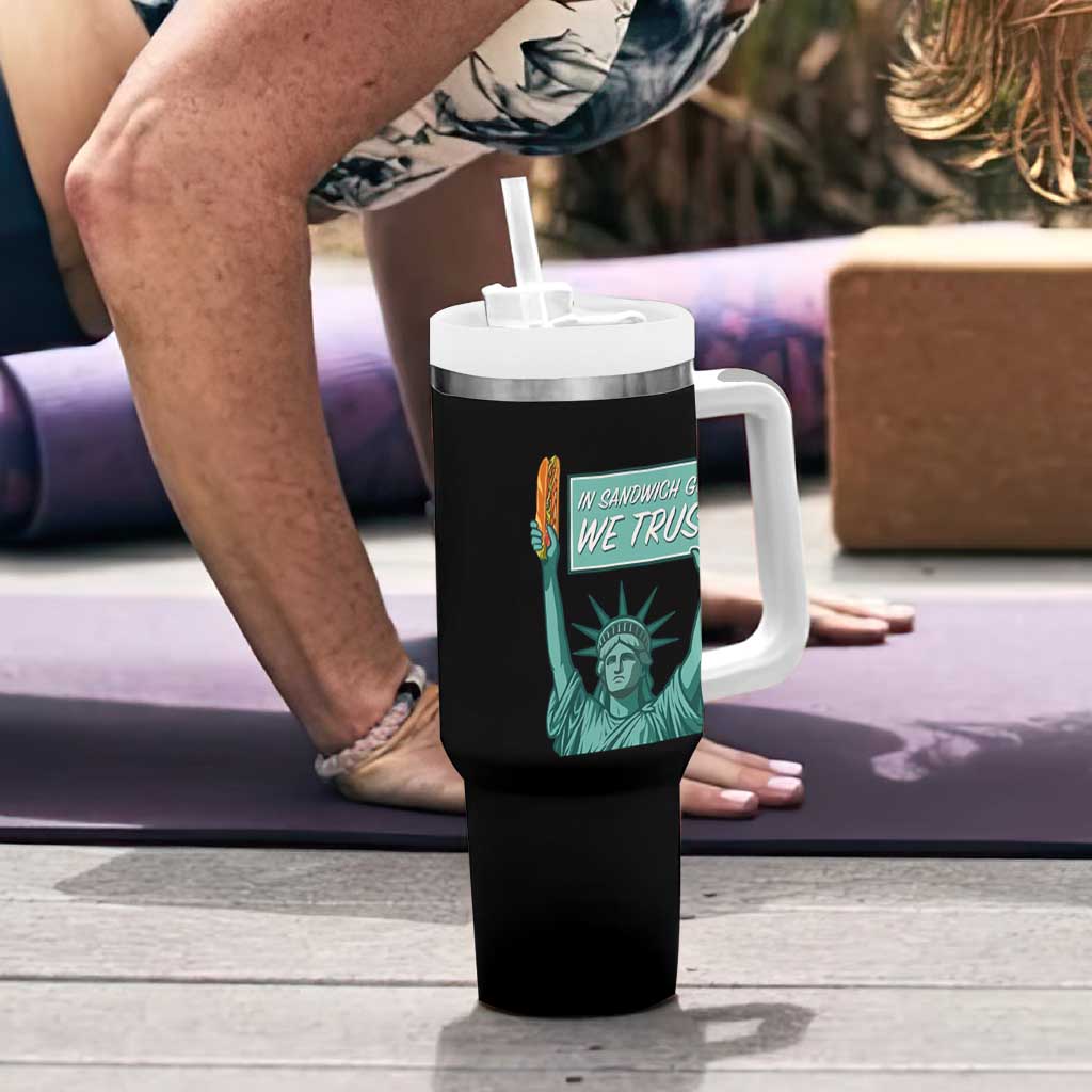 In Sandwich Guy We Trust Tumbler With Handle Funny Liberty with Baguette Parody Graphic Political Satire - Wonder Print Shop