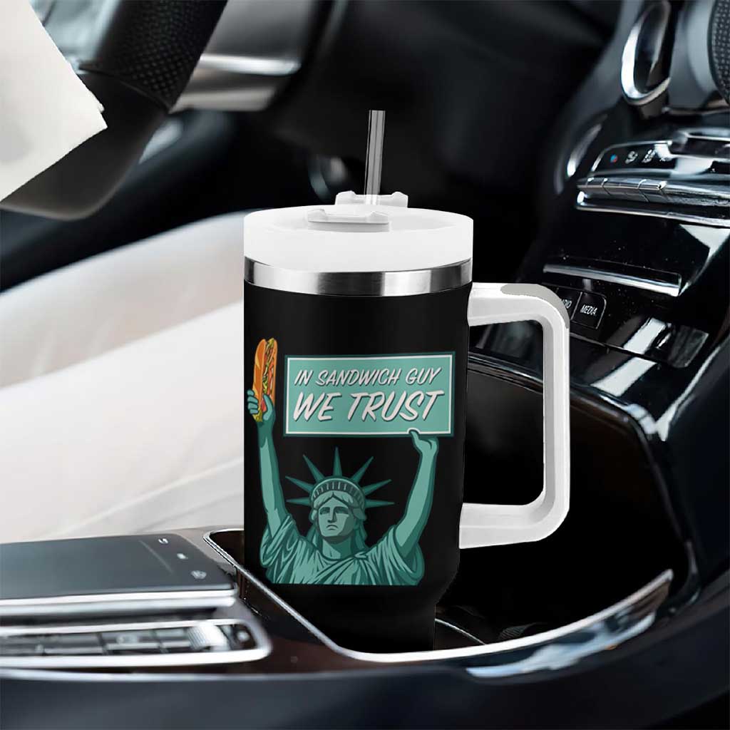 In Sandwich Guy We Trust Tumbler With Handle Funny Liberty with Baguette Parody Graphic Political Satire - Wonder Print Shop