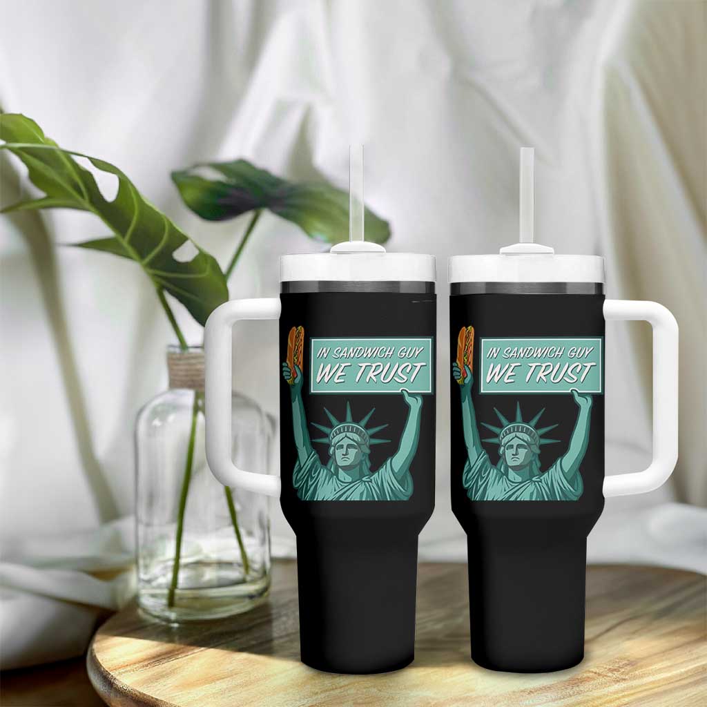 In Sandwich Guy We Trust Tumbler With Handle Funny Liberty with Baguette Parody Graphic Political Satire - Wonder Print Shop