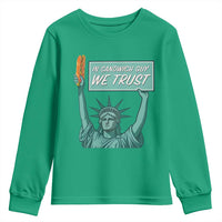 In Sandwich Guy We Trust Youth Sweatshirt Funny Liberty with Baguette Parody Graphic Political Satire - Wonder Print Shop