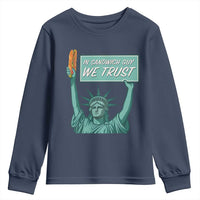 In Sandwich Guy We Trust Youth Sweatshirt Funny Liberty with Baguette Parody Graphic Political Satire - Wonder Print Shop