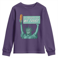 In Sandwich Guy We Trust Youth Sweatshirt Funny Liberty with Baguette Parody Graphic Political Satire - Wonder Print Shop