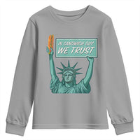 In Sandwich Guy We Trust Youth Sweatshirt Funny Liberty with Baguette Parody Graphic Political Satire - Wonder Print Shop