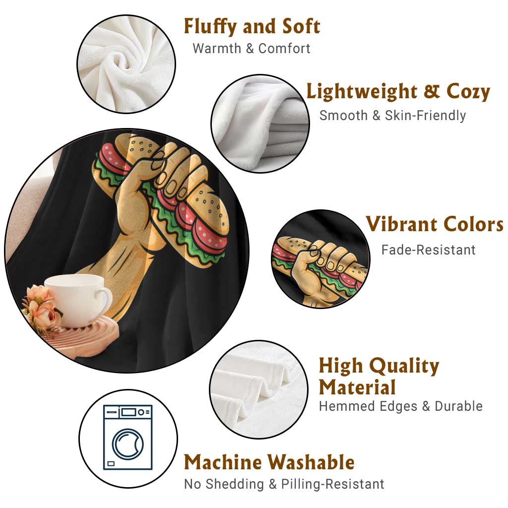 Sandwich Power Fist Throw Blanket Sarcastic Food Revolution Political Satire - Wonder Print Shop