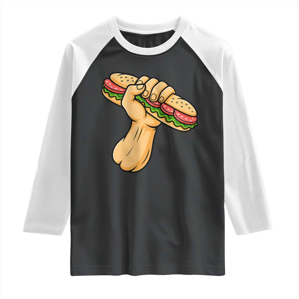 Sandwich Power Fist Raglan Shirt Sarcastic Food Revolution Political Satire - Wonder Print Shop