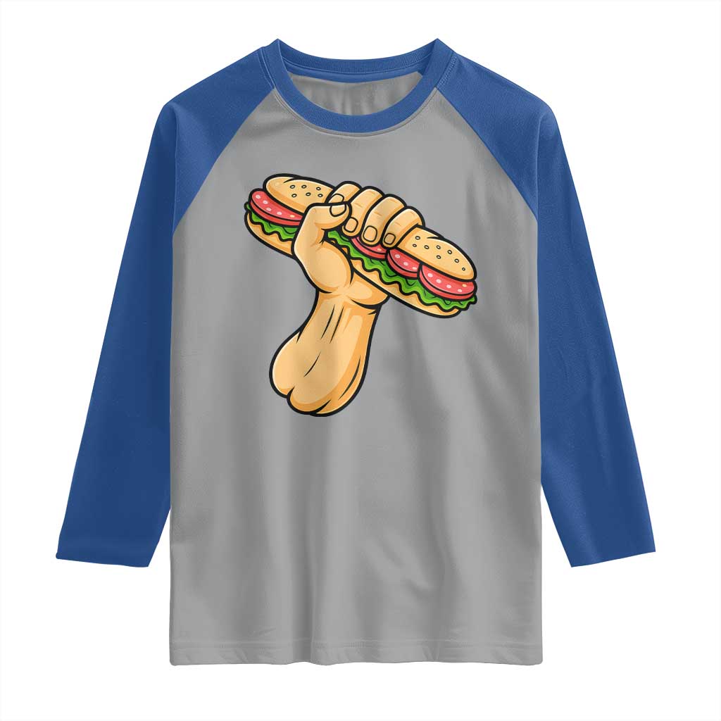 Sandwich Power Fist Raglan Shirt Sarcastic Food Revolution Political Satire - Wonder Print Shop