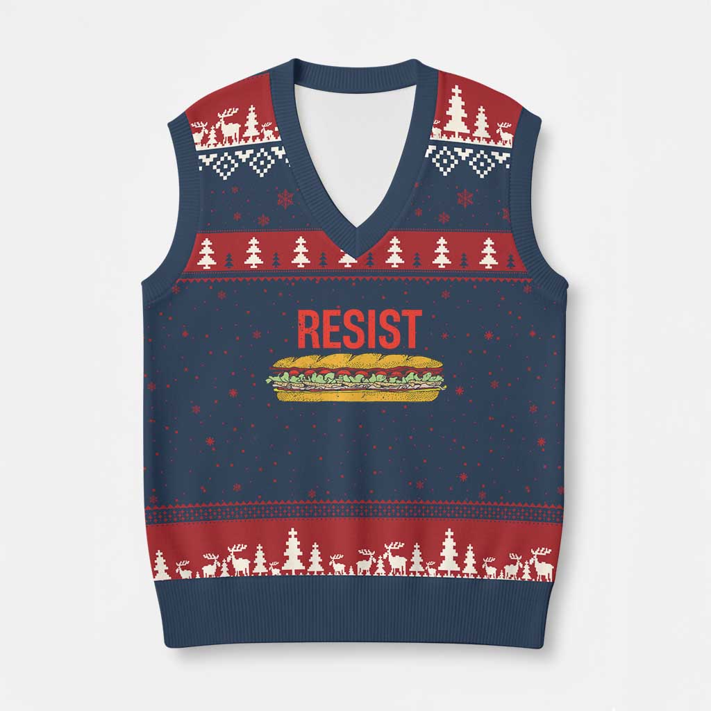 Resist Sandwich V-Neck Knit Sweater Vest Sarcastic Food Revolution Political Satire - Wonder Print Shop