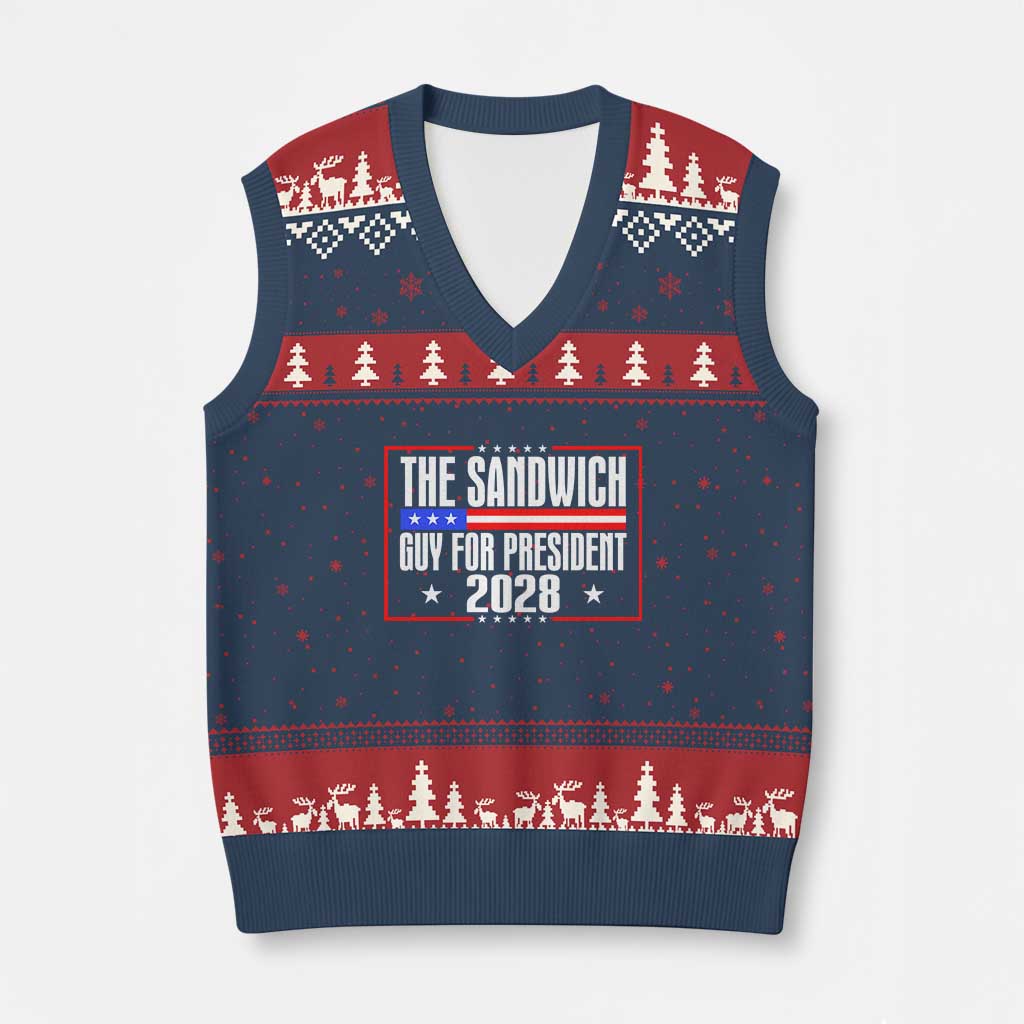The Sandwich Guy for President 2028 V-Neck Knit Sweater Vest Funny Patriotic Campaign Parody - Wonder Print Shop