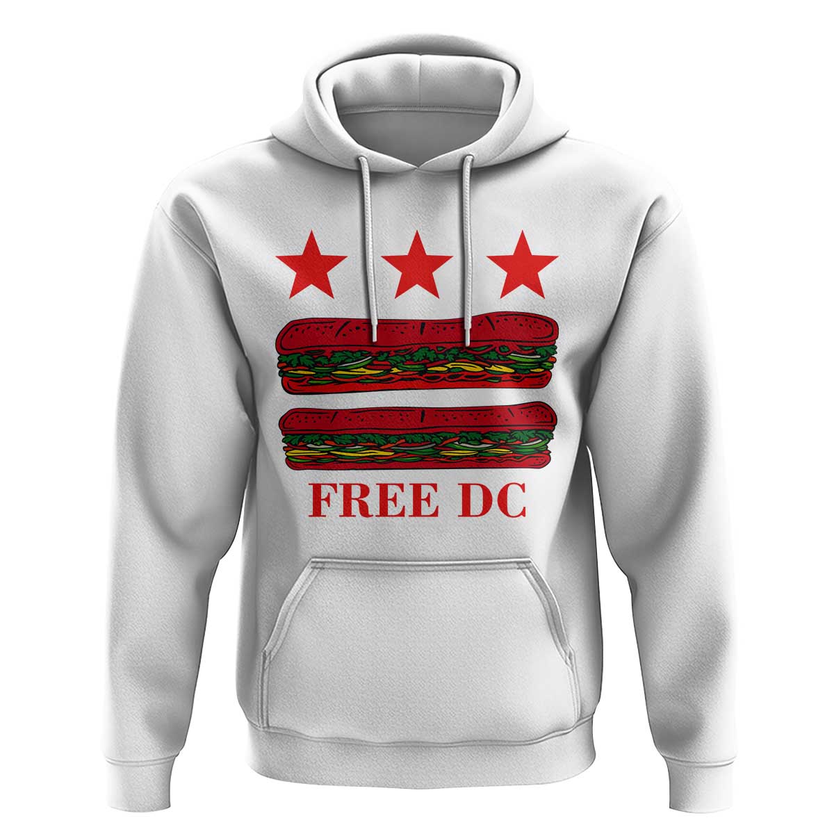 Free DC Funny Flag Parody Hoodie Washington DC with Baguette Sandwich Twist - Wonder Print Shop