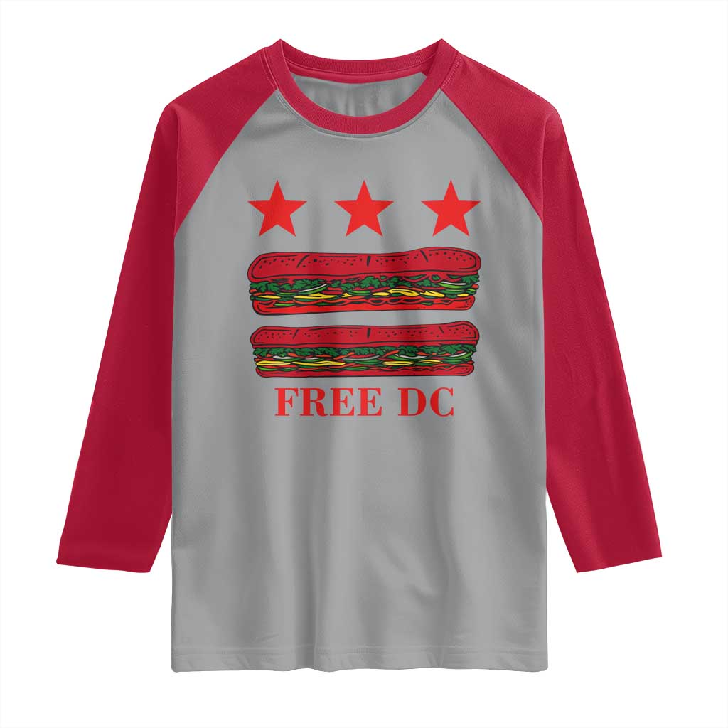 Free DC Funny Flag Parody Raglan Shirt Washington DC with Baguette Sandwich Twist - Wonder Print Shop