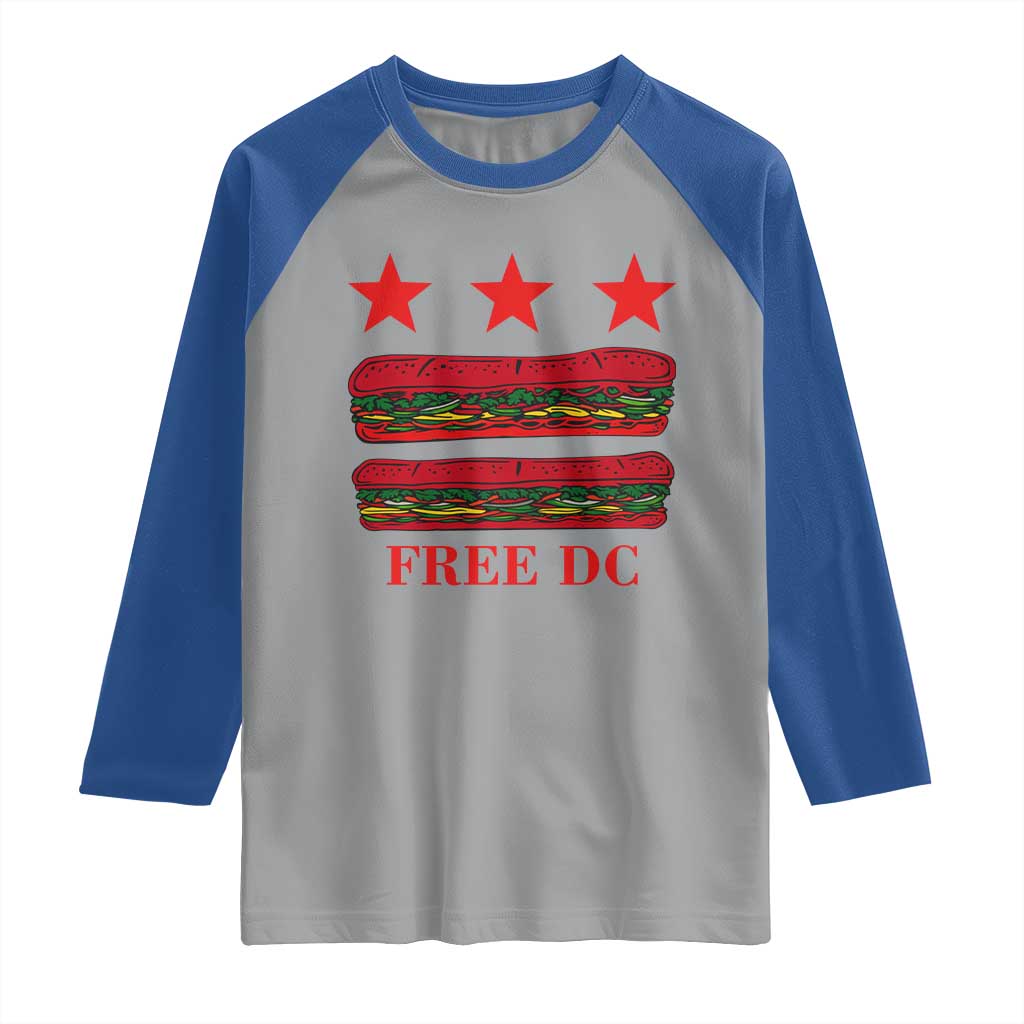 Free DC Funny Flag Parody Raglan Shirt Washington DC with Baguette Sandwich Twist - Wonder Print Shop