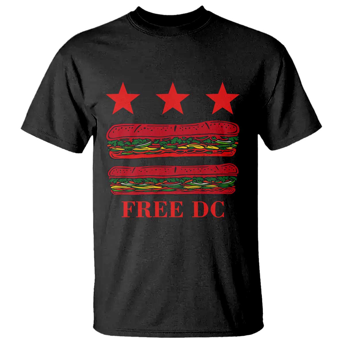 Free DC Funny Flag Parody T Shirt Washington DC with Baguette Sandwich Twist - Wonder Print Shop
