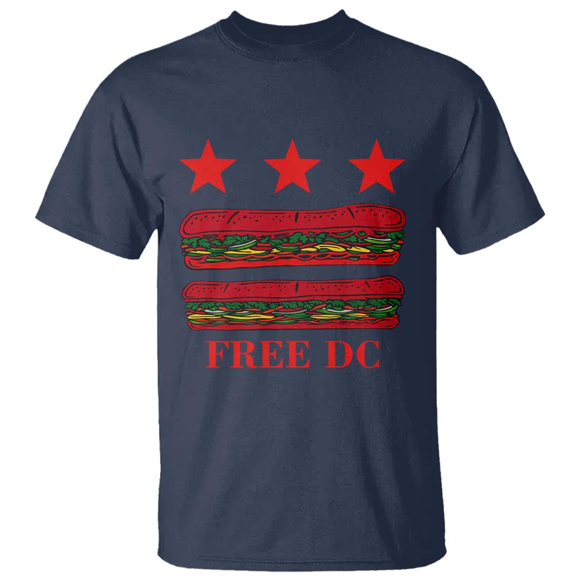Free DC Funny Flag Parody T Shirt Washington DC with Baguette Sandwich Twist - Wonder Print Shop