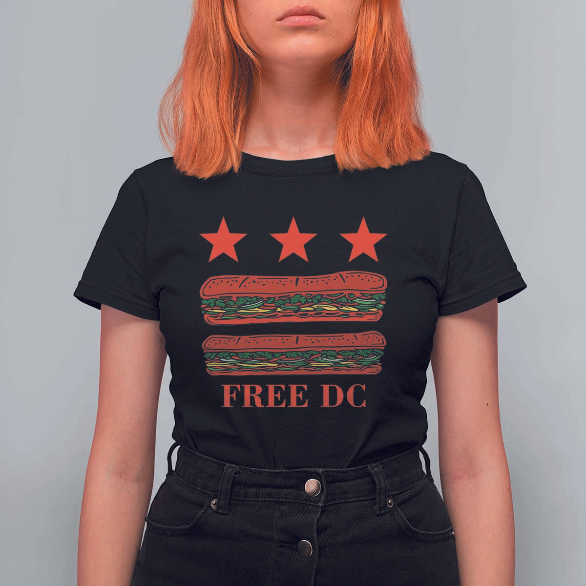 Free DC Funny Flag Parody T Shirt For Women Washington DC with Baguette Sandwich Twist - Wonder Print Shop