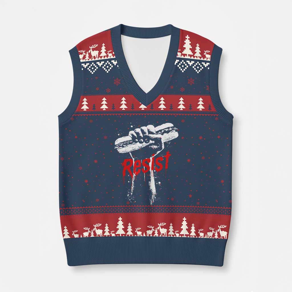 Resist with Sandwich Power V-Neck Knit Sweater Vest Funny Food Rebellion Political Satire - Wonder Print Shop