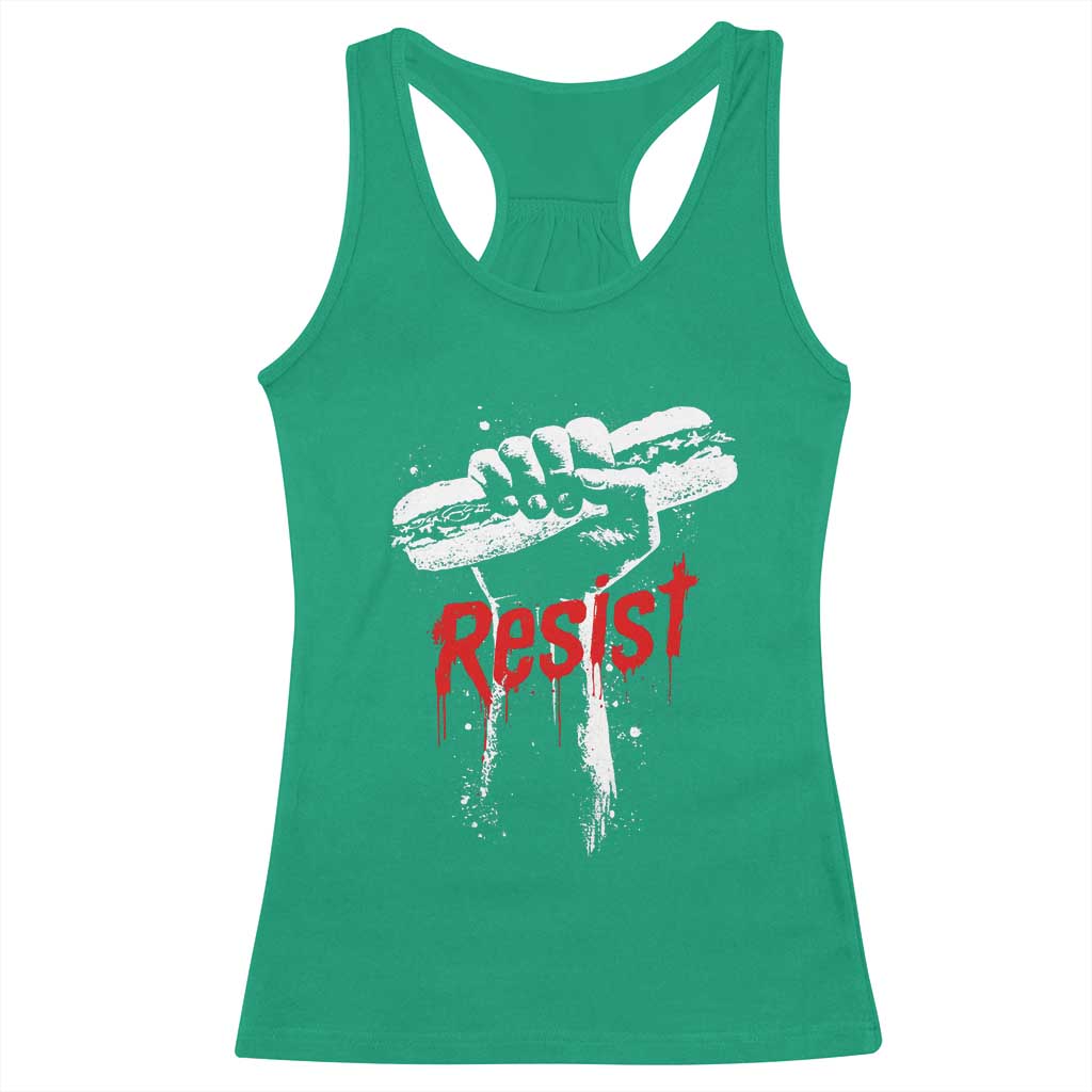 Resist with Sandwich Power Racerback Tank Top Funny Food Rebellion Political Satire - Wonder Print Shop