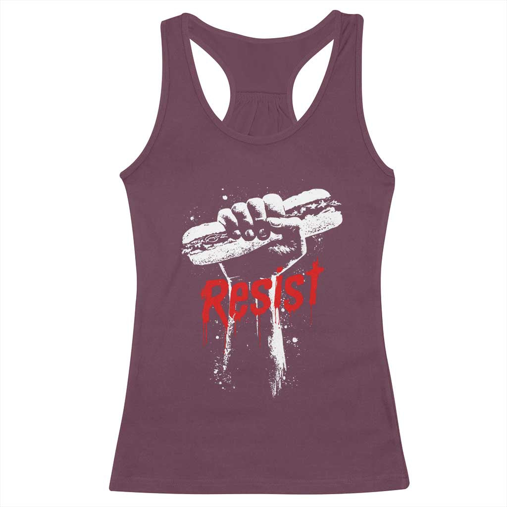 Resist with Sandwich Power Racerback Tank Top Funny Food Rebellion Political Satire - Wonder Print Shop