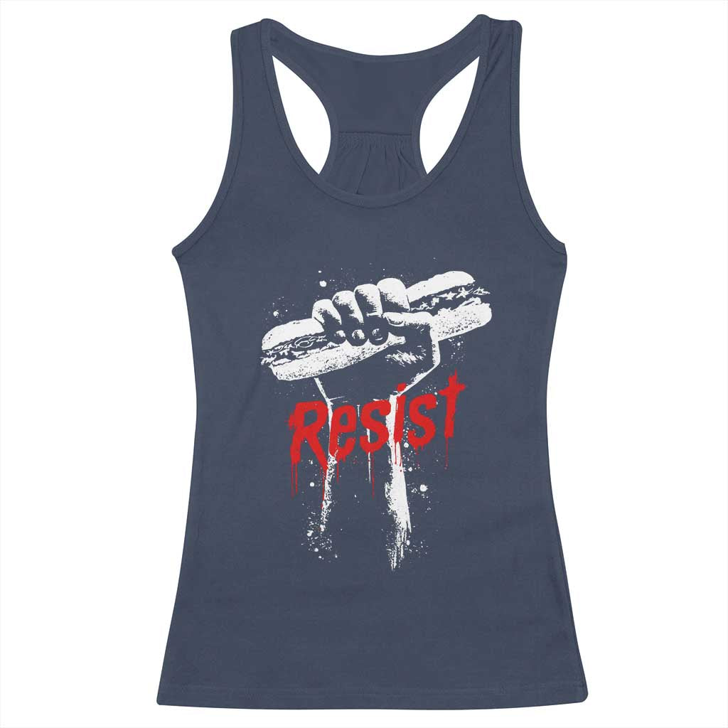 Resist with Sandwich Power Racerback Tank Top Funny Food Rebellion Political Satire - Wonder Print Shop