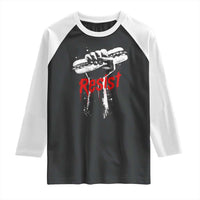 Resist with Sandwich Power Raglan Shirt Funny Food Rebellion Political Satire - Wonder Print Shop