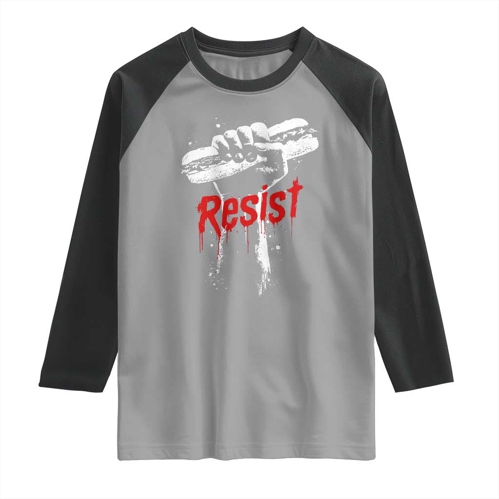 Resist with Sandwich Power Raglan Shirt Funny Food Rebellion Political Satire - Wonder Print Shop