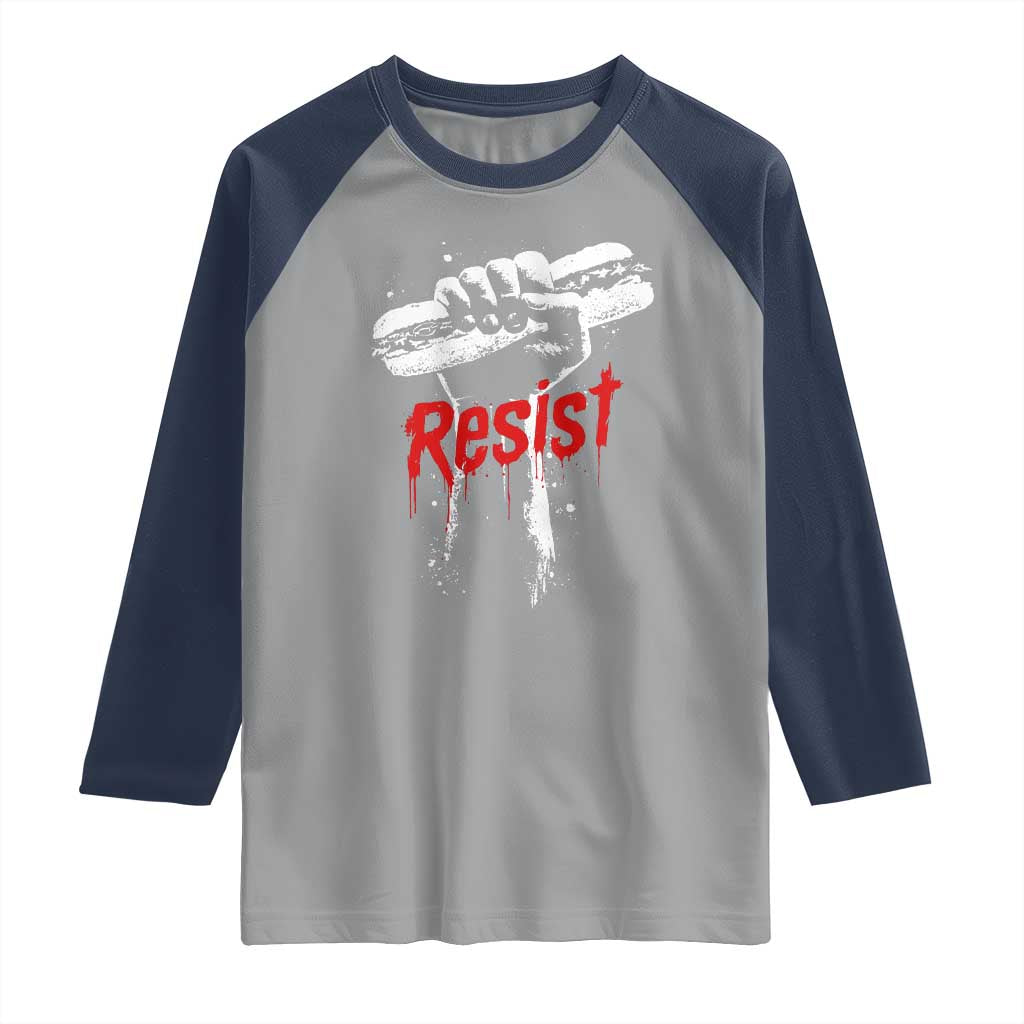 Resist with Sandwich Power Raglan Shirt Funny Food Rebellion Political Satire - Wonder Print Shop