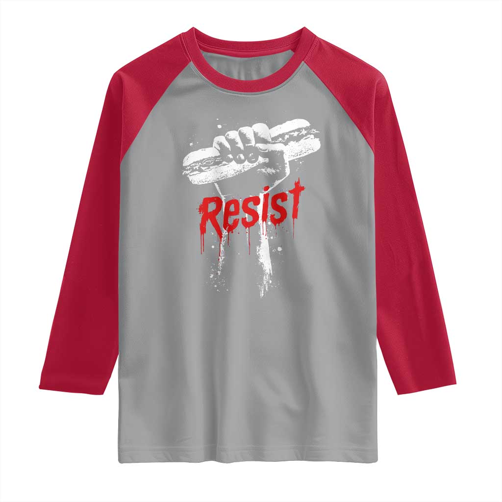 Resist with Sandwich Power Raglan Shirt Funny Food Rebellion Political Satire - Wonder Print Shop