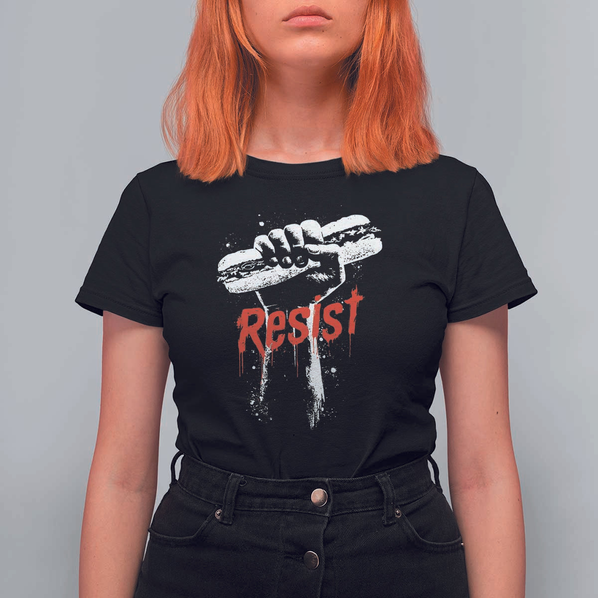 Resist with Sandwich Power T Shirt For Women Funny Food Rebellion Political Satire - Wonder Print Shop