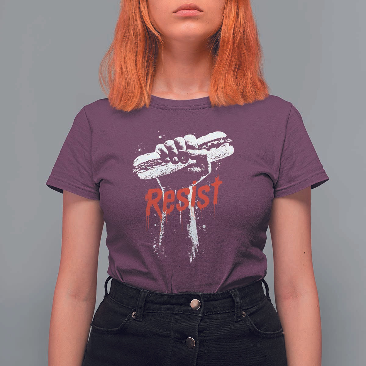 Resist with Sandwich Power T Shirt For Women Funny Food Rebellion Political Satire - Wonder Print Shop