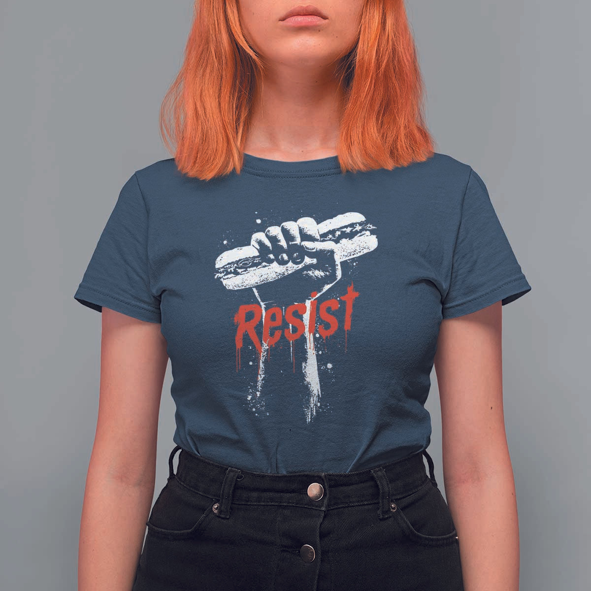 Resist with Sandwich Power T Shirt For Women Funny Food Rebellion Political Satire - Wonder Print Shop