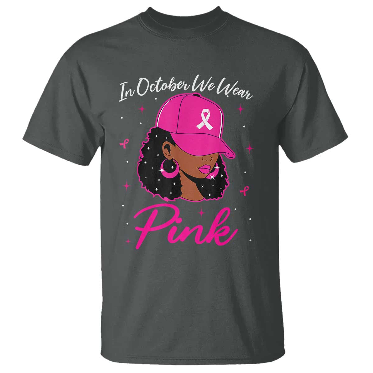 Breast Cancer Awareness T Shirt In October We Wear Pink Afro Girl - Wonder Print Shop